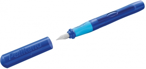 Stilou Junior, penita A, grip ergonomic, pentru dreptaci, 1 patron mare albastru inclus, culori asortate, display 12 buc Pelikan